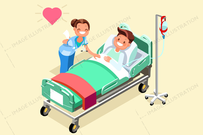 Hospital Bed Isometric People Vector Illustration 690x459 Hospital Bed Isometric People Vector Illustration