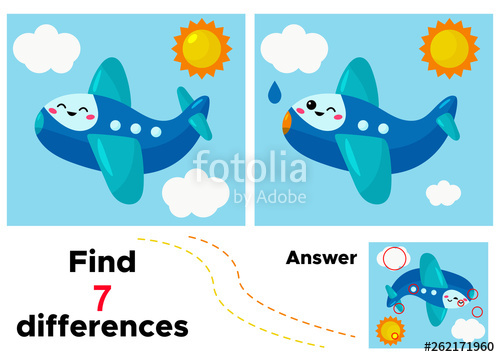 Find Differences Vector Kawaii Cartoon Plane Educational Game 500x357 Find Differences Vector Kawaii Cartoon Plane Educational Game