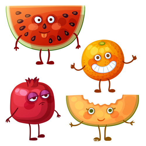 500x500 Pomegranate Watermelon And Orange Fruit Cartoon Expression Vector