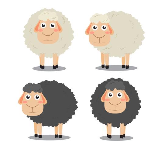 535x490 Cute Cartoon Black And White Sheep Vector Set Isolated On White