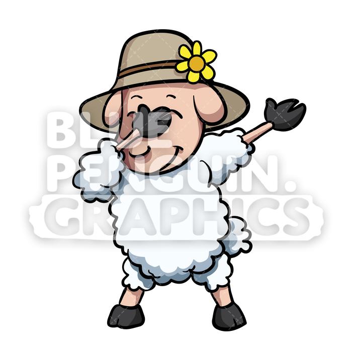 700x700 Dabbing Sheep Vector Cartoon Clipart Illustration Blue Penguin