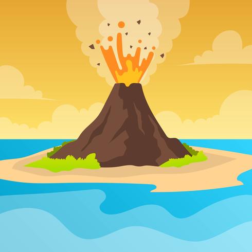 490x490 Flat Volcano Eruption With Orange Sky Vector Background