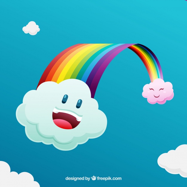 626x626 Rainbow Background With Cartoon Clouds In The Sky Vector Free