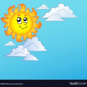 300x300 Cartoon Sun With Clouds On Blue Sky Vector Soidergi