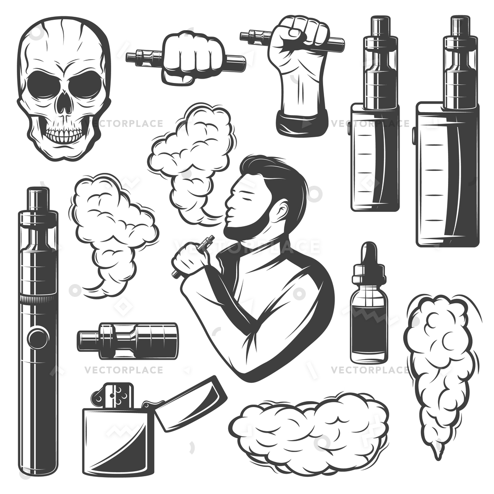 1000x1000 Vape Elements Collection Electronic Cigarettes Smoke Vector