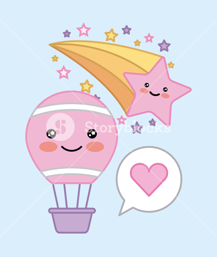 847x1000 Kawaii Hot Air Balloon Star Decoration Cartoon Vector Illustration