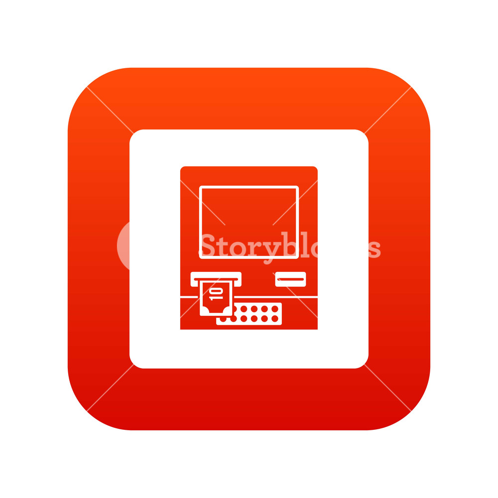 1000x1000 Atm Bank Cash Machine Icon Digital Red For Any Design Isolated