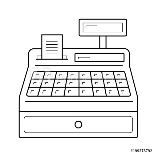 500x500 Cash Register Vector Line Icon Isolated On White Background Cash