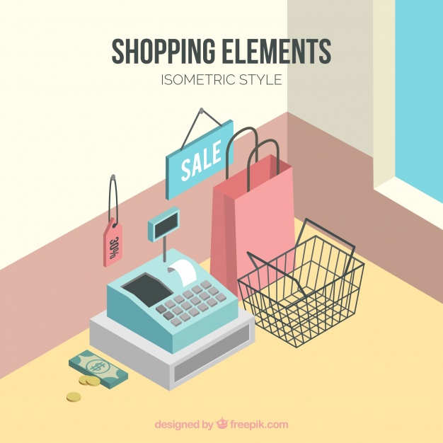 626x626 Store Background With Cash Register In Isometric Style Vector