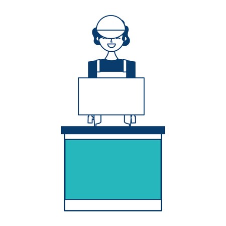 450x450 Barista Female In Uniform Standing Behind Cash Register Vector
