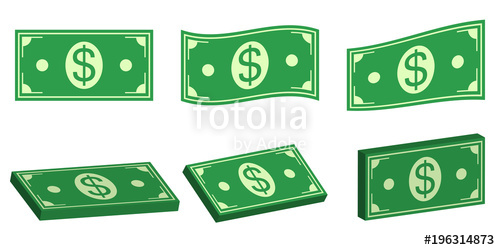 500x250 Set Icons Money Dollar, Flat And Bundle Of Cash Vector Symbol