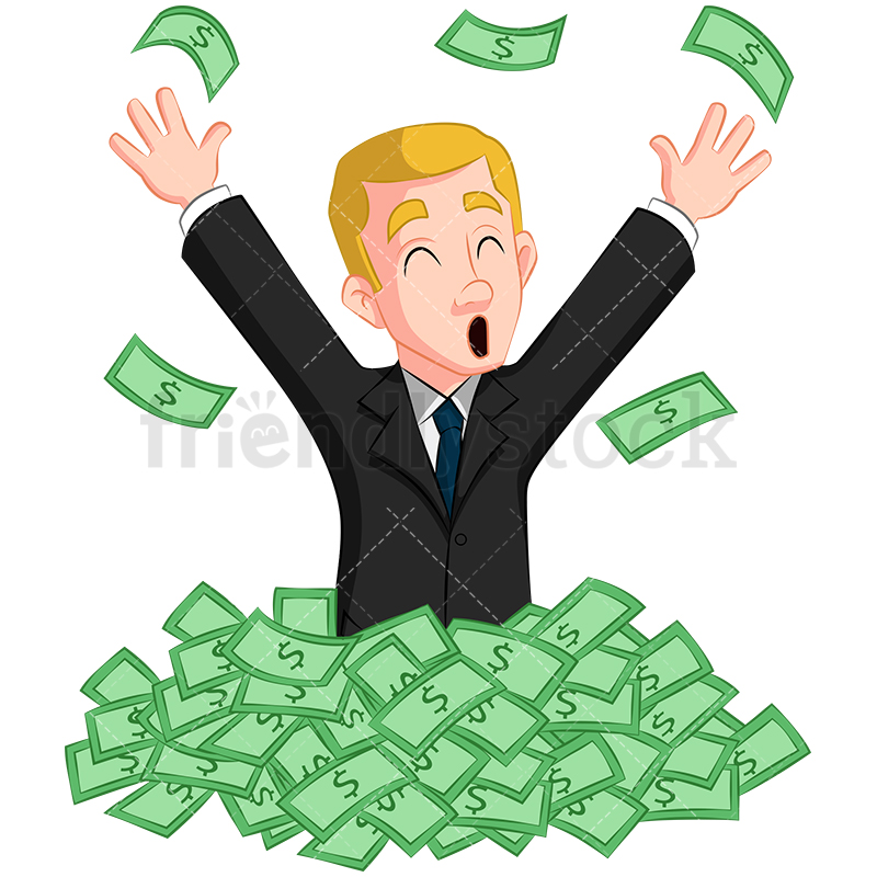 800x800 Businessman In Pile Of Cash Vector Cartoon Clipart
