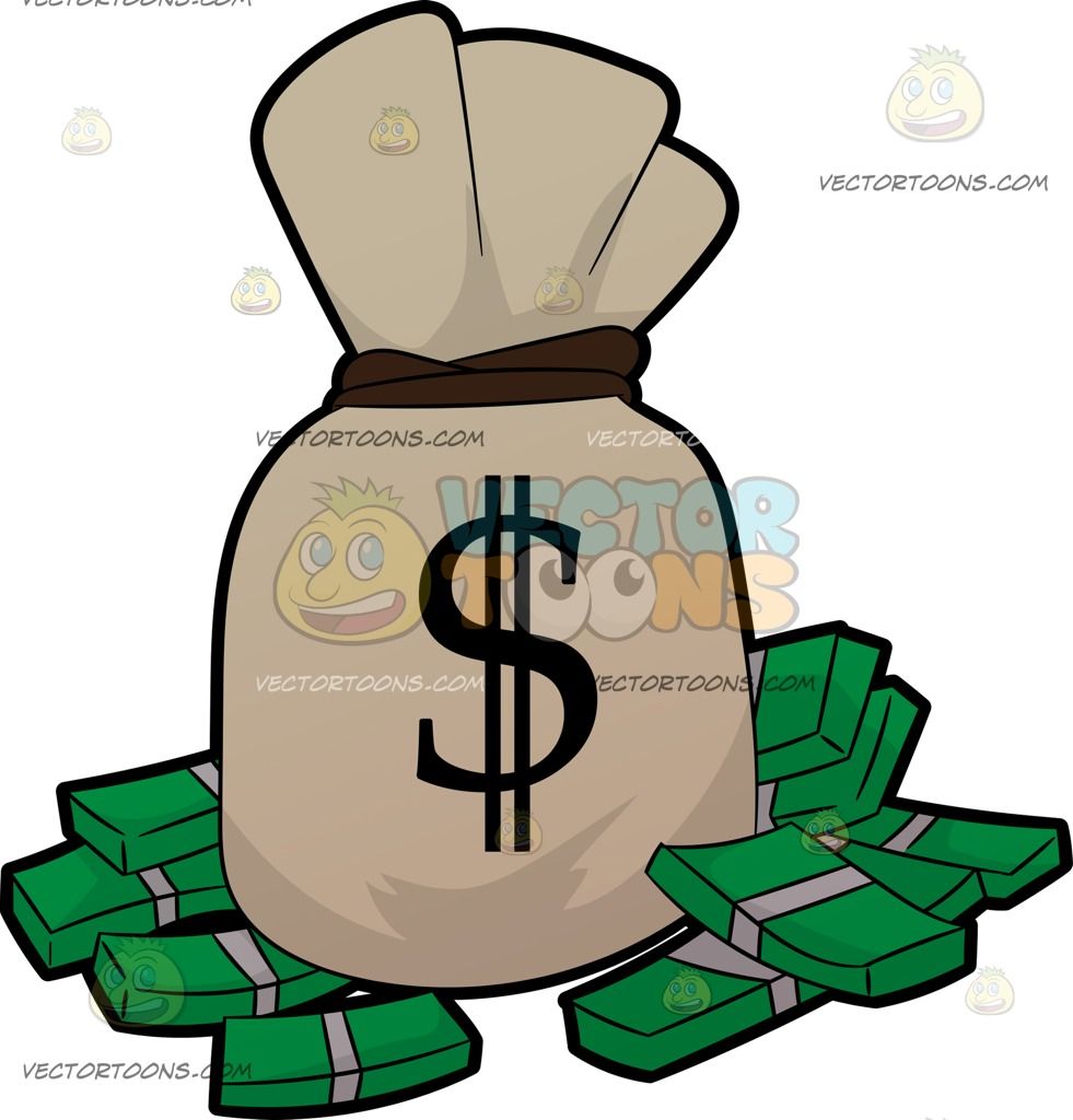 981x1024 Cartoon A Bag Of Money And Bundles Of Cash Vector Clip Art