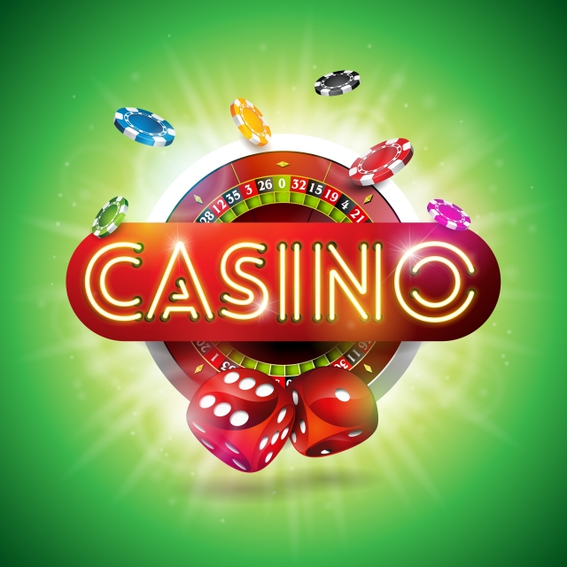 640x640 Casino Illustration With Shiny Neon Light Letter And Roulette