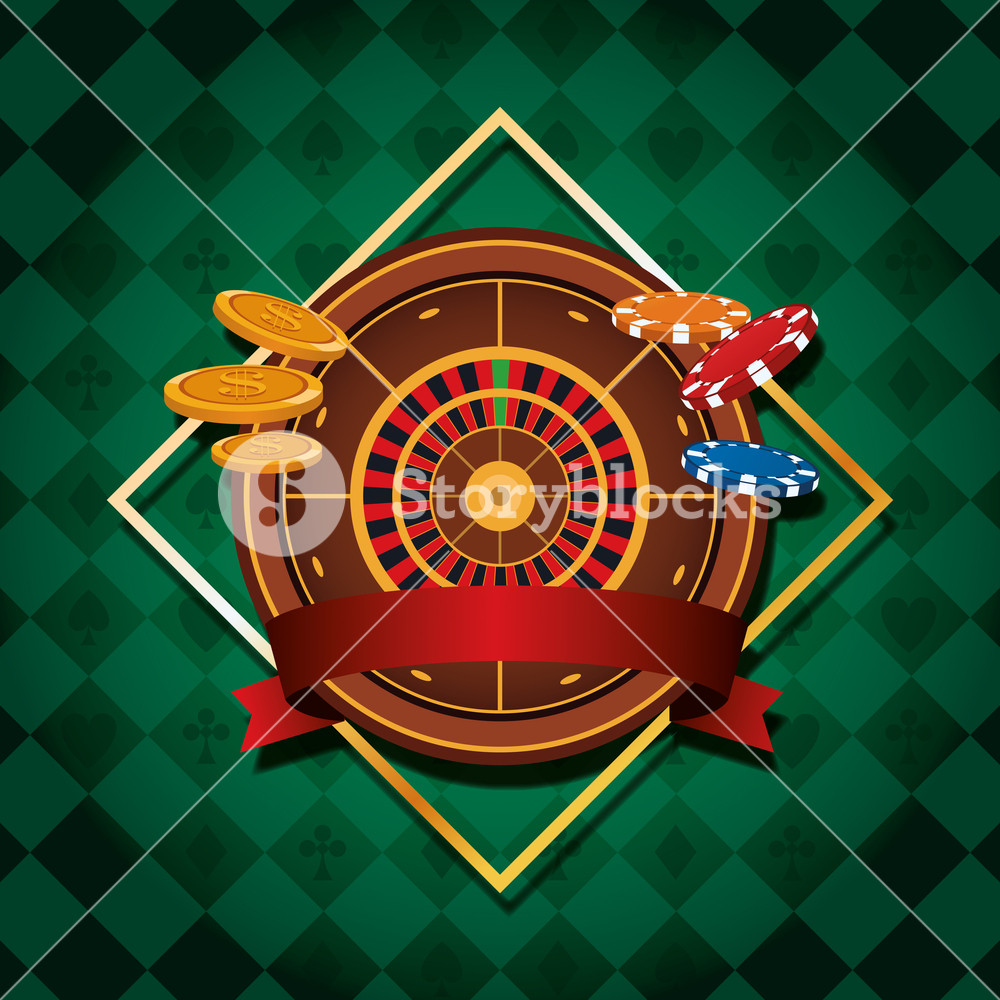 1000x1000 Casino Gambling Game Emblem With Ribbon Banner Green Background