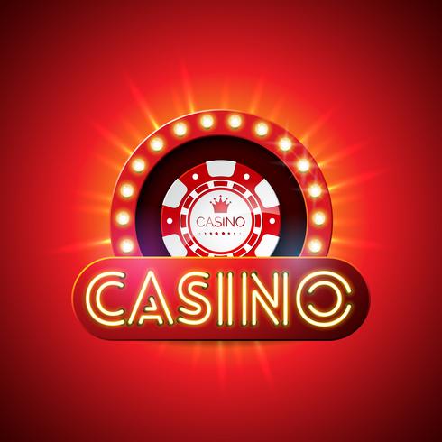 490x490 Casino Illustration With Neon Light Letter And Playing Chips