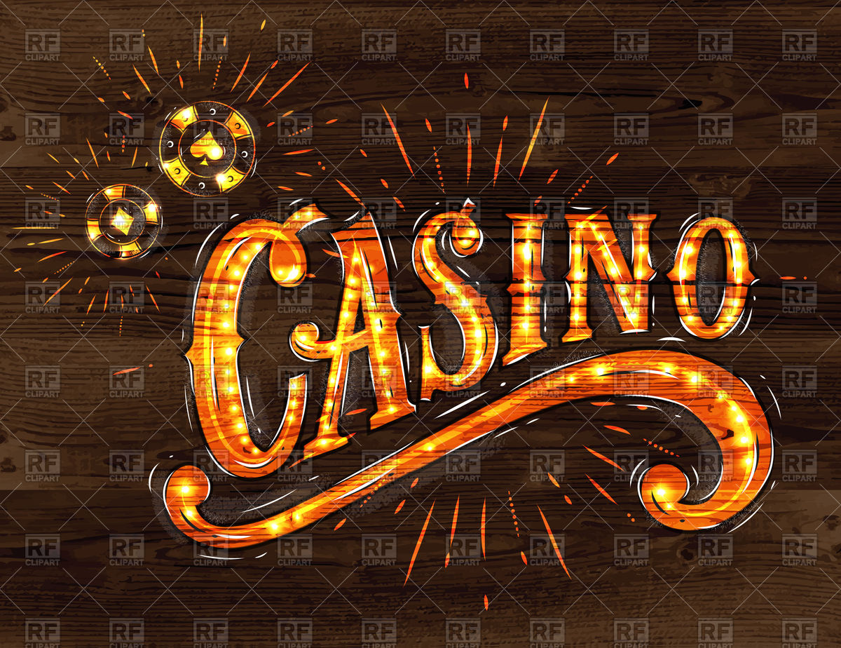 1200x924 Casino Sign With Playing Chips Drawing With On Wood Background