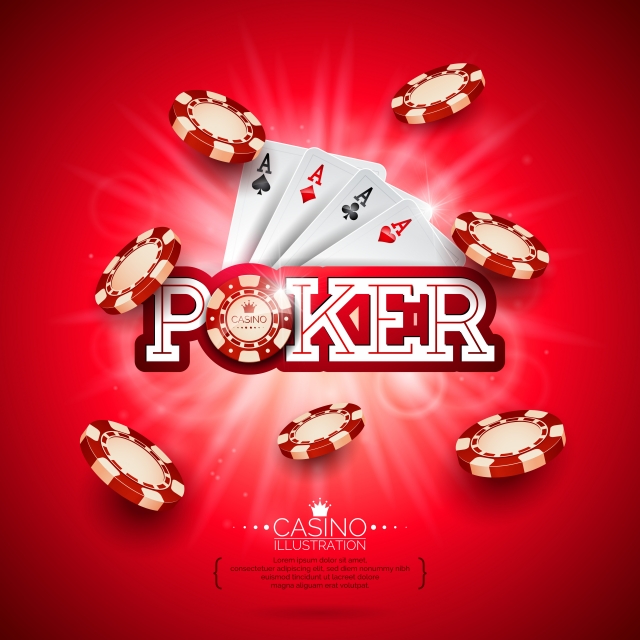 640x640 Casino Illustration With Poker Card And Playing Chips On Red
