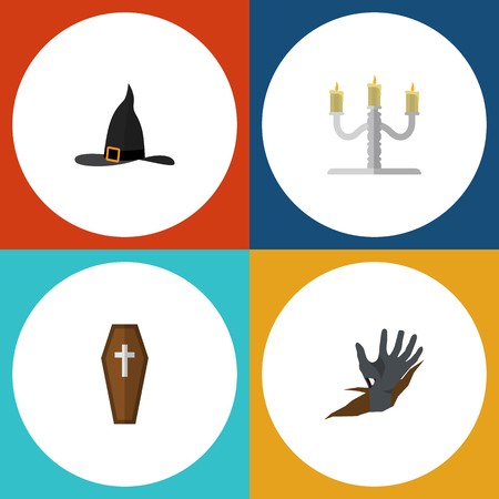 450x450 Flat Icon Halloween Set Of Casket, Zombie, Candlestick Vector