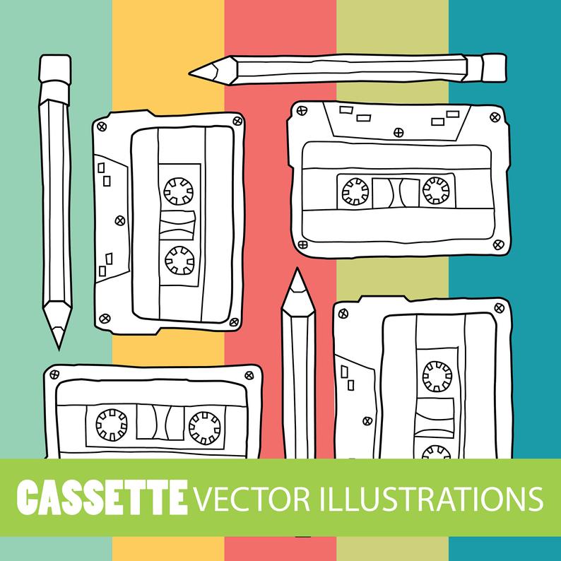 794x794 Retro Cassette Wooden Pencil Clip Art Illustration Instant Etsy