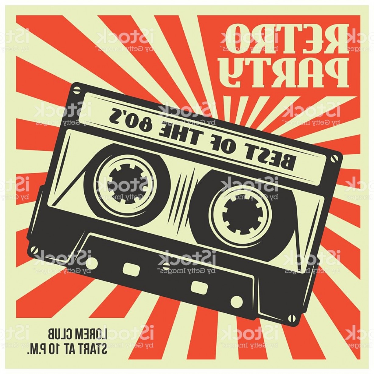 1228x1228 Retro Party Poster Template With Audio Cassette Vector Vintage