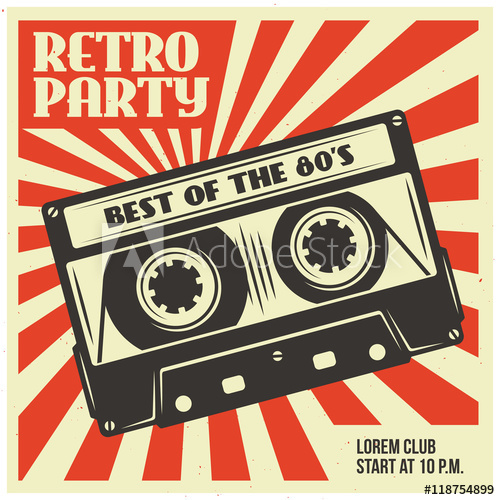 500x500 Retro Party Poster Template With Audio Cassette Vector Vintage