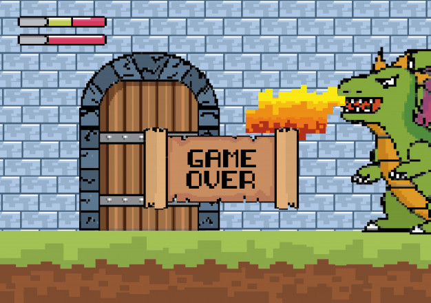 626x440 Dragon Spits Fire In The Castle Door With Game Over Message Vector