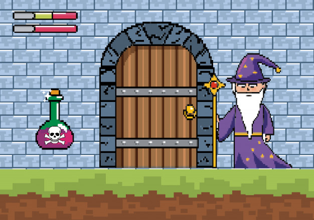 626x440 Magician With Magic Wand And Danger Potion In The Castle Door