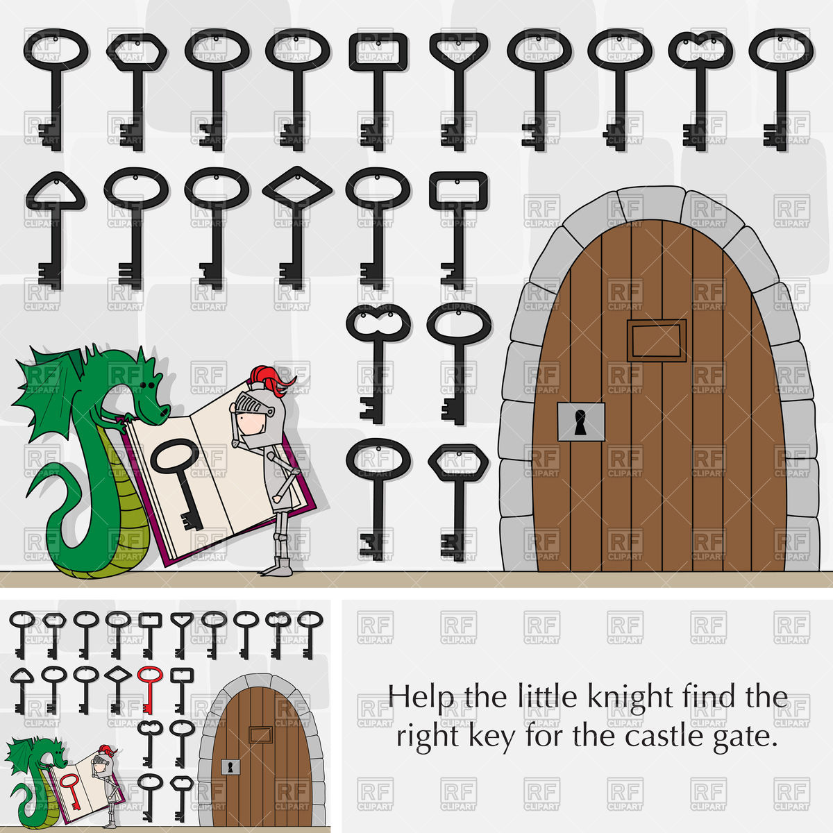 1200x1200 Puzzle For Kids With Knight, Key And Castle Gate Vector Image