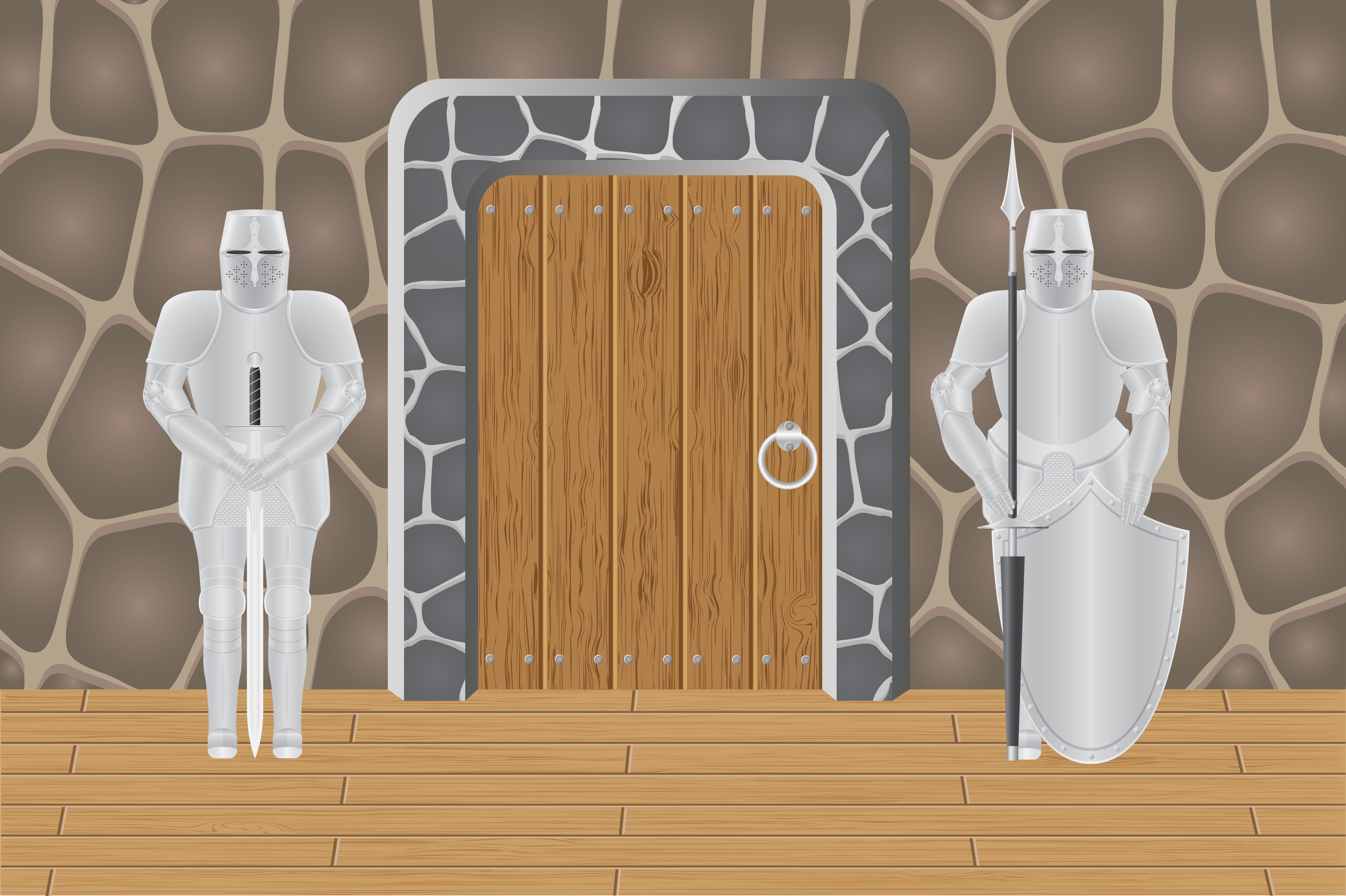 5671x3775 Knights In Castle Guarding Door