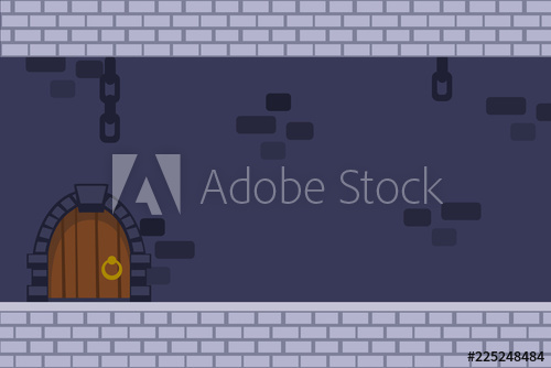 500x334 Cartoon Vector Dark Castle Background With Door, Hanging Chains