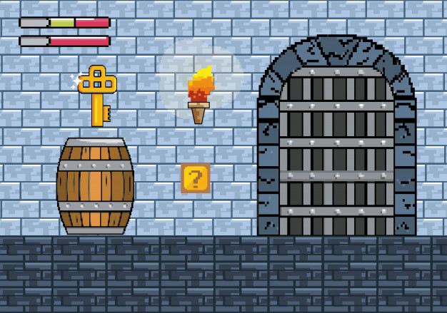 626x439 Castle Door With Key In The Barrel And Life Bars Vector Free