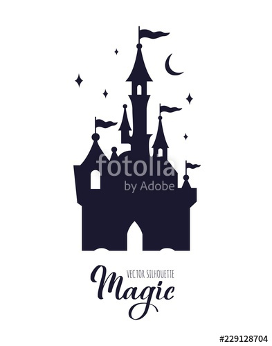 393x500 Fairy Tale Medieval Castle Silhouette Witn Night Starry Sky Stock