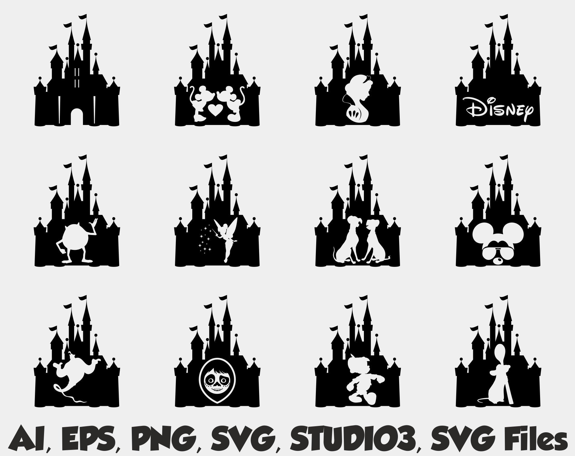 1893x1500 Disney Castle Silhouettes Vector Clip Etsy