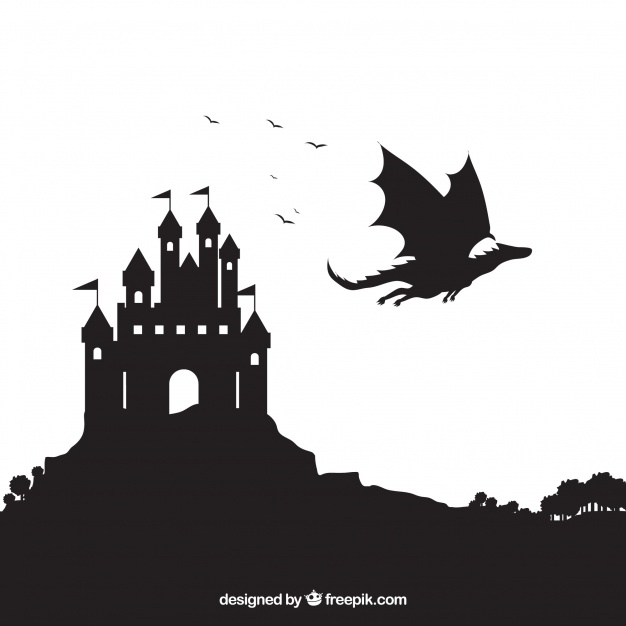 626x626 Silhouette Of Castle And Flying Dragon Vector Free Download