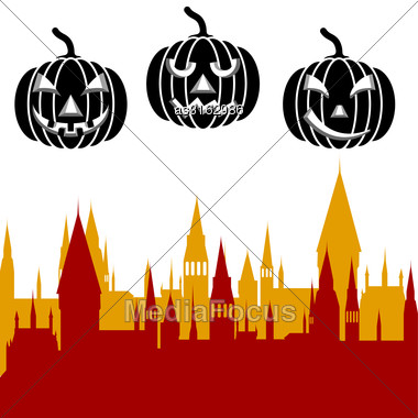 Halloween Pumpkin And Castle Tower Vector Illustration 380x380 Halloween Pumpkin And Castle Tower Vector Illustration