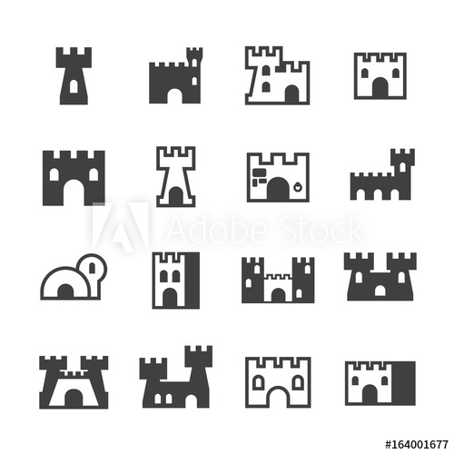Castle Tower Stone House Medieval Icon Set Vector 500x500 Castle Tower Stone House Medieval Icon Set Vector