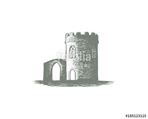 Castle Tower And Gate Of The Kingdom Hand Drawing Logo Vector 500x400 Castle Tower And Gate Of The Kingdom Hand Drawing Logo Vector