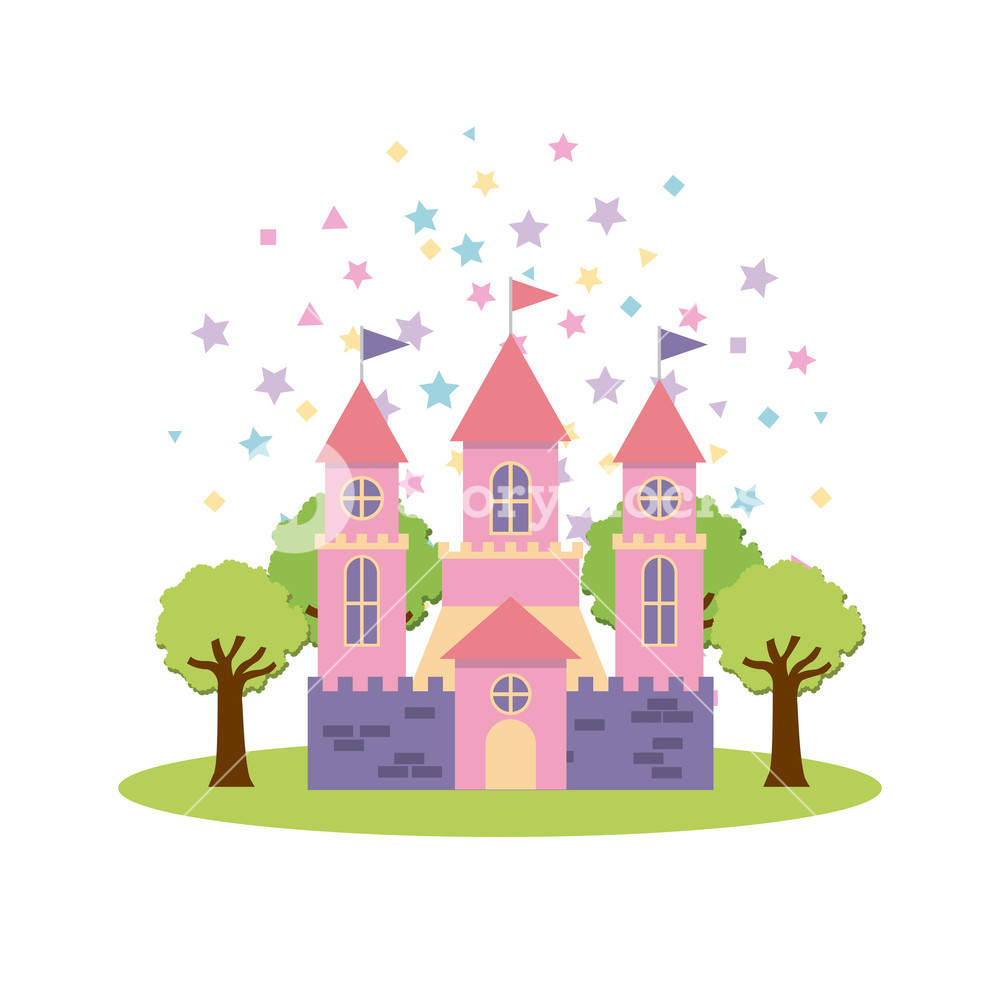 1000x1000 Cute Pink Fantasy Castle Vector Illustration Design Royalty Free