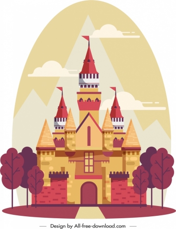 360x468 Castle Painting Colorful Classical Design Vectors Stock In Format