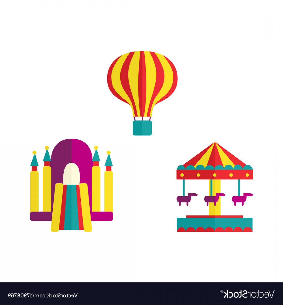 1200x1296 Balloon Bouncy Castle And Carousel Icon Set Vector Catchsplace