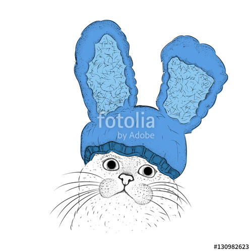 500x499 Cat In A Funny Hat With A Rabbit Ears Vector Illustrations Stock