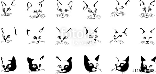 500x237 The Face Of A Black Cat, Vector The Image Of A Cat Face, Cat