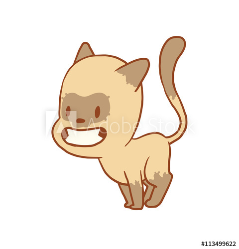 480x500 Vector Cartoon Image Of A Cute Little Beige Gray Cat Standing