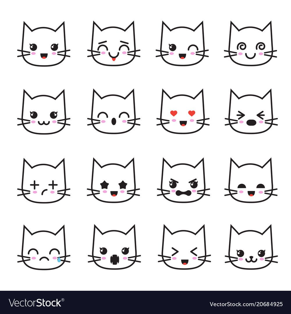 1000x1080 Cute Kitten Kawaii Emoticon Collection Funny Vector Image On Artofit