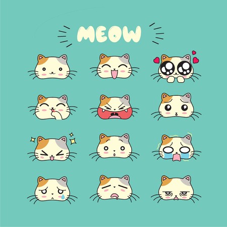 450x450 Cat Emoji, Kitty Smile Icons Set, Vector, Color Royalty Free