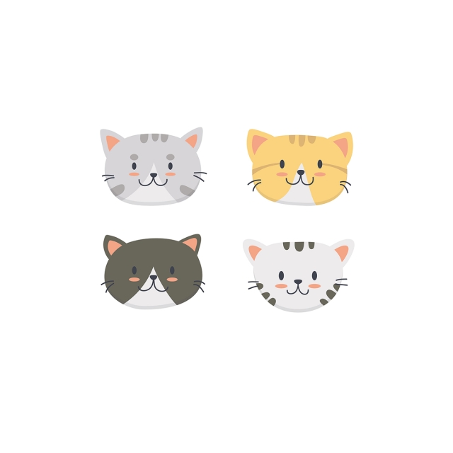 640x640 Cute Cat Face Set Collection, Cat, Face, Vector Png And Vector