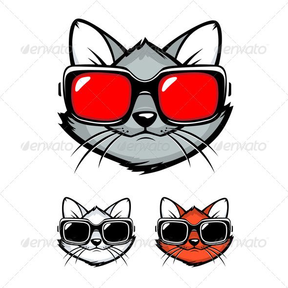 590x590 Cat Face Vector Cartoon Cat Face With Sunglasses Fully Editable