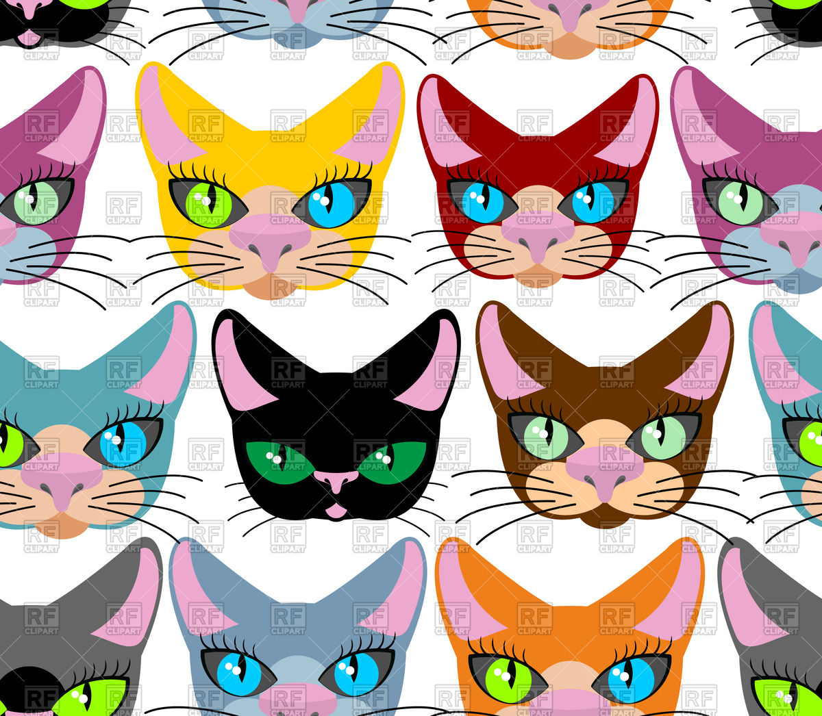 1200x1046 Colorful Cat Heads Seamless Pattern Vector Image Of Plants