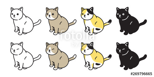 500x250 Cat Icon Vector Kitten Calico Logo Sitting Character Cartoon